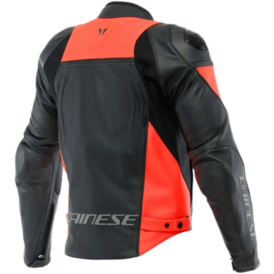 Dainese Racing 4 Perforated Leather Motorcycle Jacket – Black/Red Fluo - Hawks Gadgets