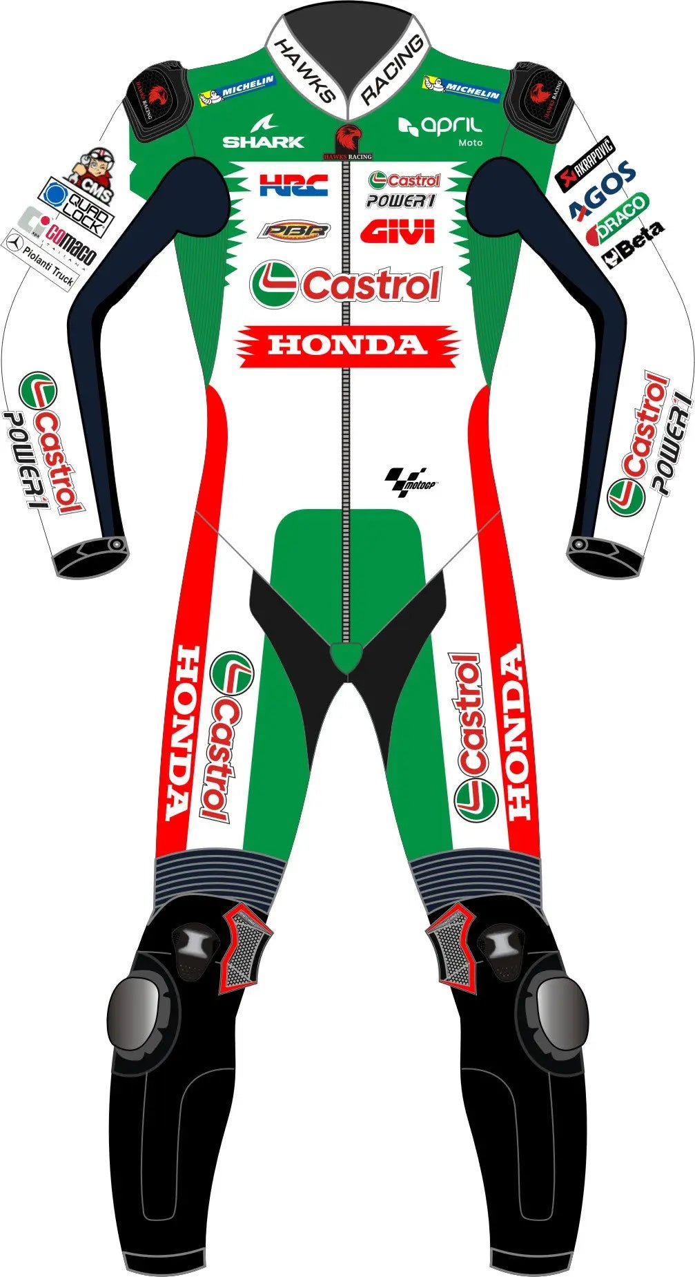 Johann Zarco Honda Castrol MotoGP 2024 Race Suit – Custom Leather Moto Suit - Hawks Gadgets