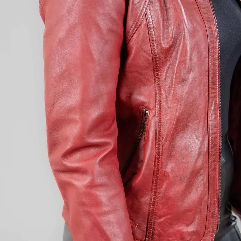 Lamb red leather jacket women - Hawks Gadgets