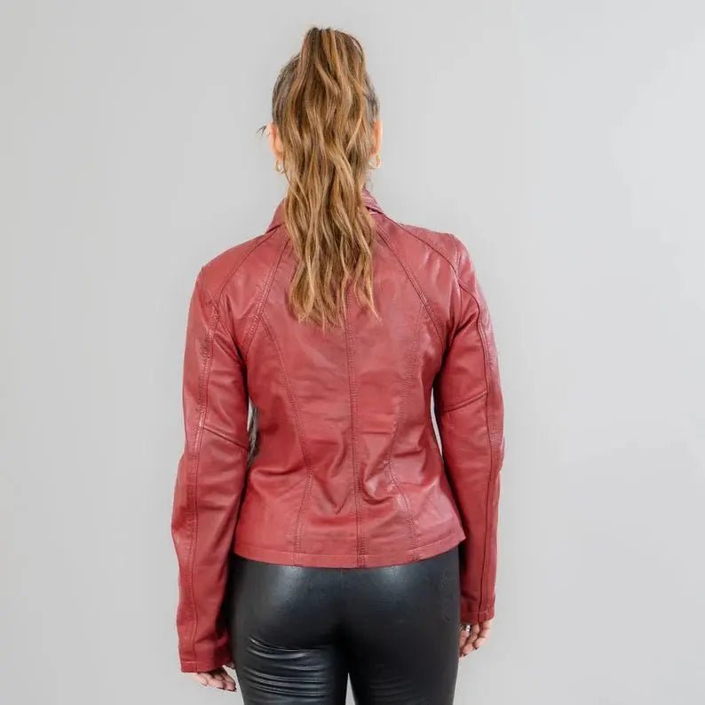 Lamb red leather jacket women - Hawks Gadgets