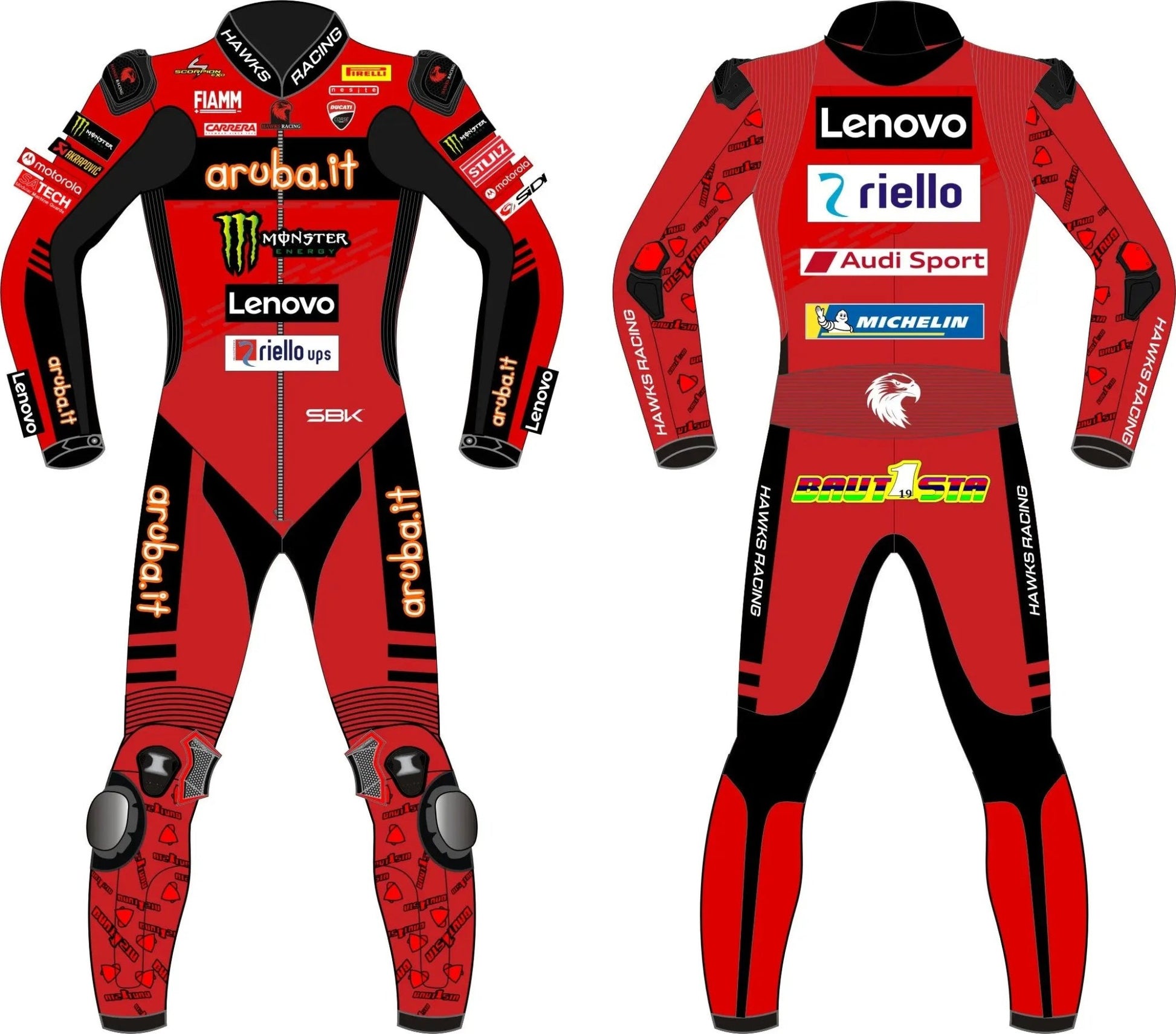 Alvaro Bautista Aruba.it Ducati SBK 2024 Race Suit – Custom Leather Motorcycle Suit - Hawks Gadgets