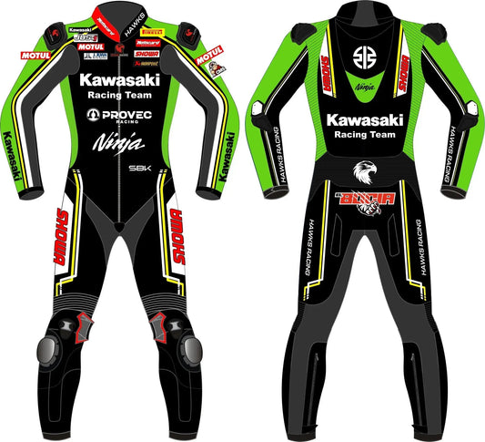 Axel Bassani WSBK 2024 Kawasaki Racing Suit – Custom Leather Motorcycle Race Suit - Hawks Gadgets