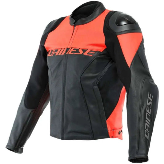 Dainese Racing 4 Perforated Leather Motorcycle Jacket – Black/Red Fluo - Hawks Gadgets