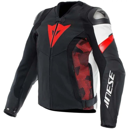 Dainese REPLICA AVRO 5 Leather Motorcycle Jacket – Black/Lava Red/White - Hawks Gadgets