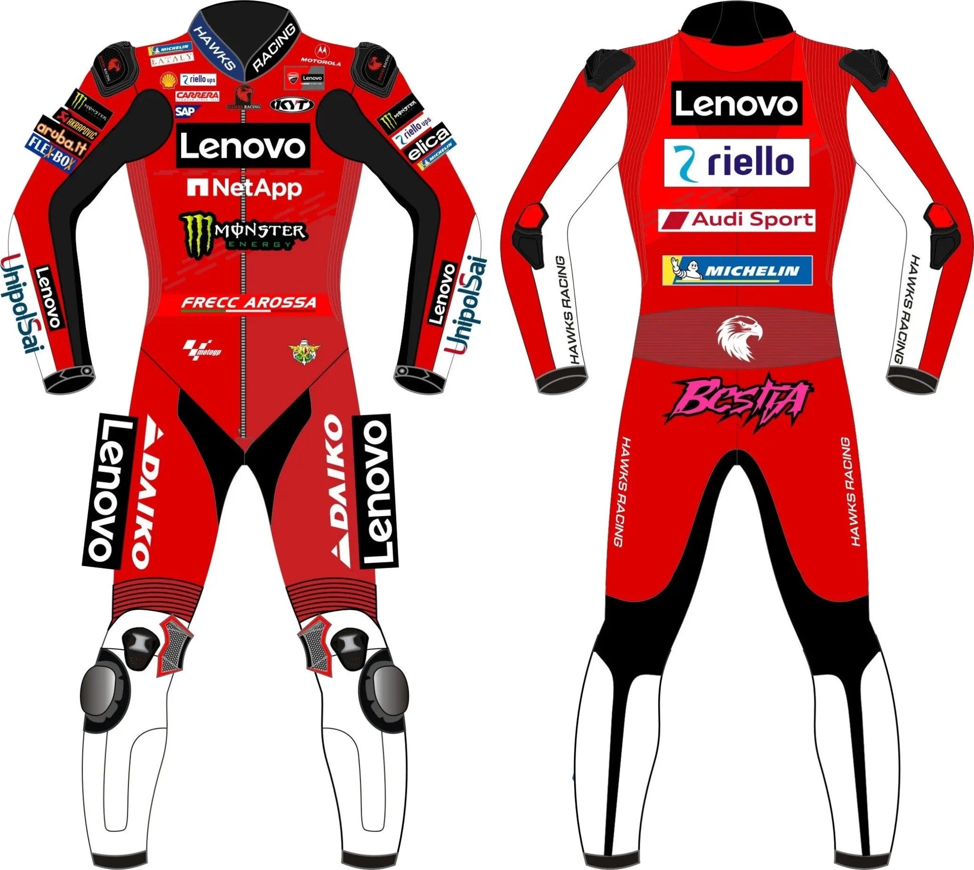 Enea Bastianini Ducati Lenovo 2024 Race Suit – Custom Leather Motorcycle Race Suit - Hawks Gadgets