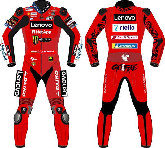 Francesco Bagnaia Ducati Lenovo 2024 Race Suit – Custom Leather Motorcycle Racing Suit - Hawks Gadgets