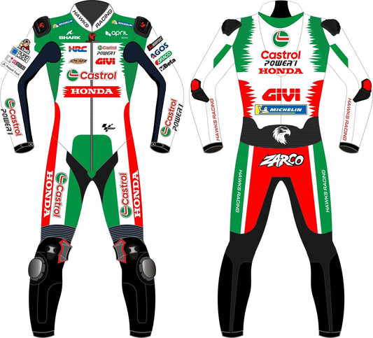 Johann Zarco Honda Castrol MotoGP 2024 Race Suit – Custom Leather Moto Suit - Hawks Gadgets