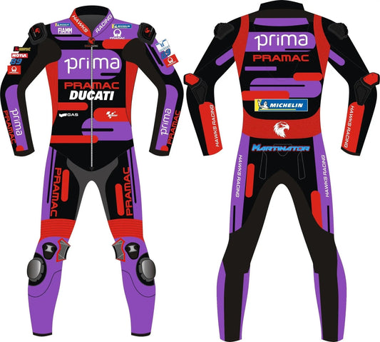 Jorge Martin Ducati Pramac MotoGP 2024 Race Suit – Custom Leather Motorcycle Racing Suit - Hawks Gadgets