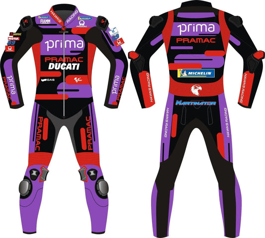 Jorge Martin Ducati Pramac MotoGP 2024 Race Suit – Custom Leather Motorcycle Racing Suit - Hawks Gadgets