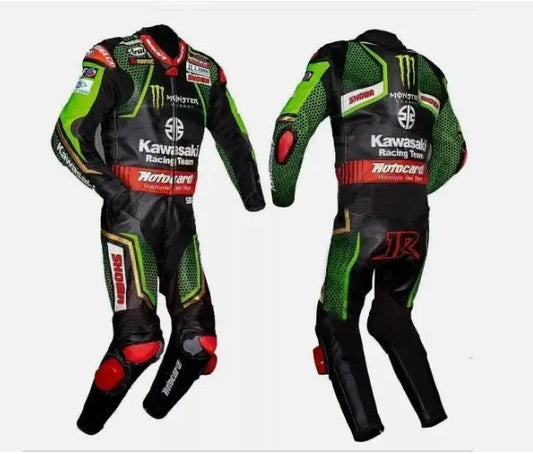Kawasaki leather suit BIKER MOTO GP MOTORCYCLE MOTORBIKE COWHIDE LEATHER RACING CE - RATED SUIT Men & Women - Hawks Gadgets