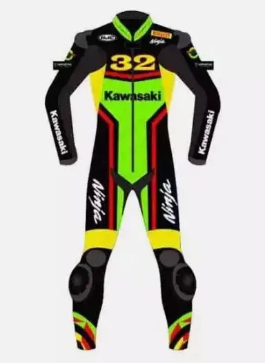 Kawasaki Unisex BIKER suit on motorcycle MOTO GP MOTORCYCLE MOTORBIKE COWHIDE LEATHER RACING CE - RATED SUIT Men & Women - Hawks Gadgets