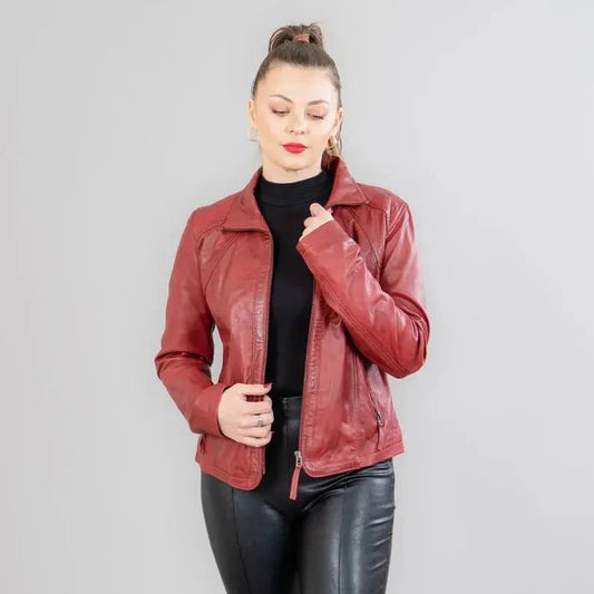 Lamb red leather jacket women - Hawks Gadgets