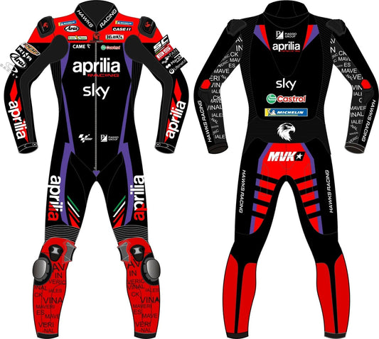 Maverick Viñales MotoGP 2024 Aprilia Race Suit – Custom Leather Motorcycle Racing Suit - Hawks Gadgets
