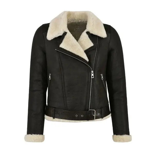 New Best Sheepskin Shearling Genuine Faux Fur Biker Leather jacket For Women - Hawks Gadgets