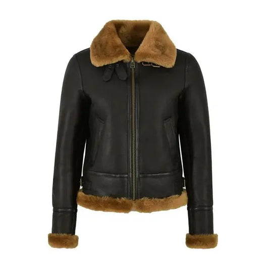 New Best Sheepskin Womens RAF B3 Flying Aviator Bomber Style Shearling Leather Jacket - Hawks Gadgets