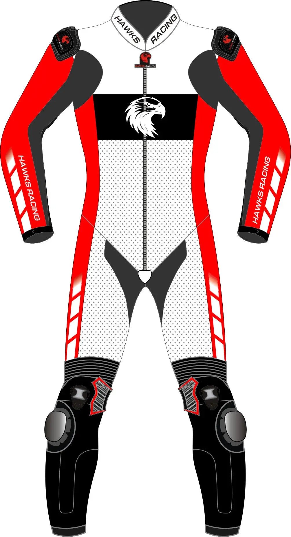 Red and White Motorcycle Track Suits – Leather One & Two - Piece Riding Suits for All Riders - Hawks Gadgets