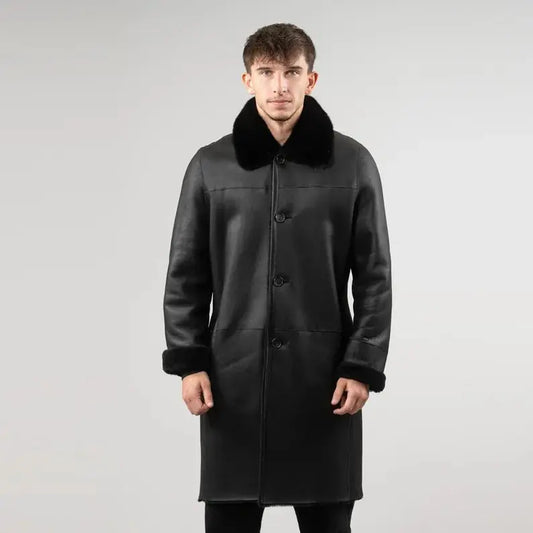 Reversible Black Sheepskin Coat - Men's Dual Style Statement - Hawks Gadgets