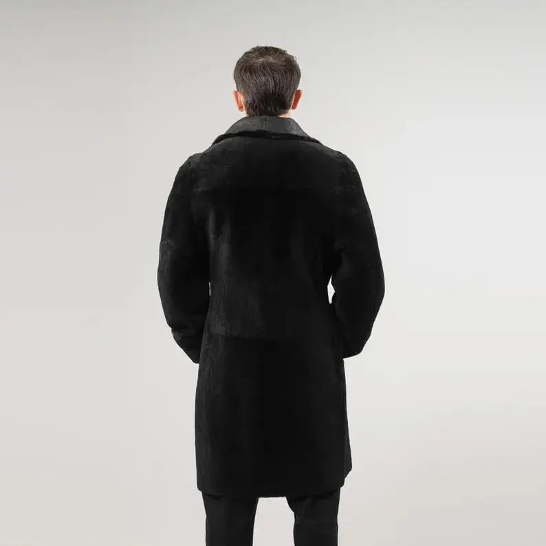 Reversible Black Sheepskin Coat - Men's Dual Style Statement - Hawks Gadgets
