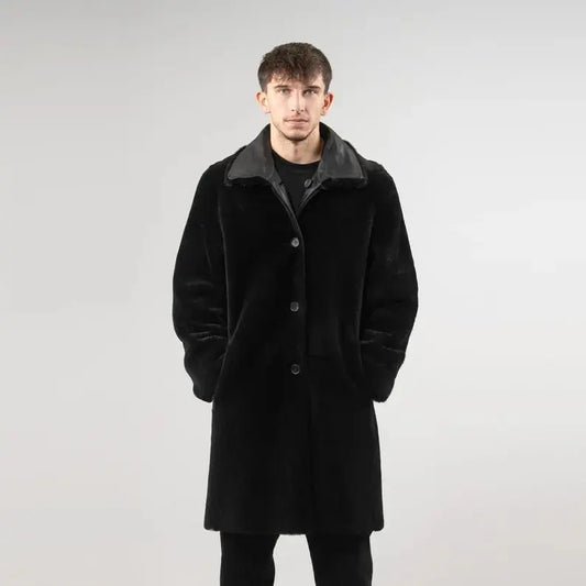 Reversible Black Sheepskin Coat - Men's Dual Style Statement - Hawks Gadgets