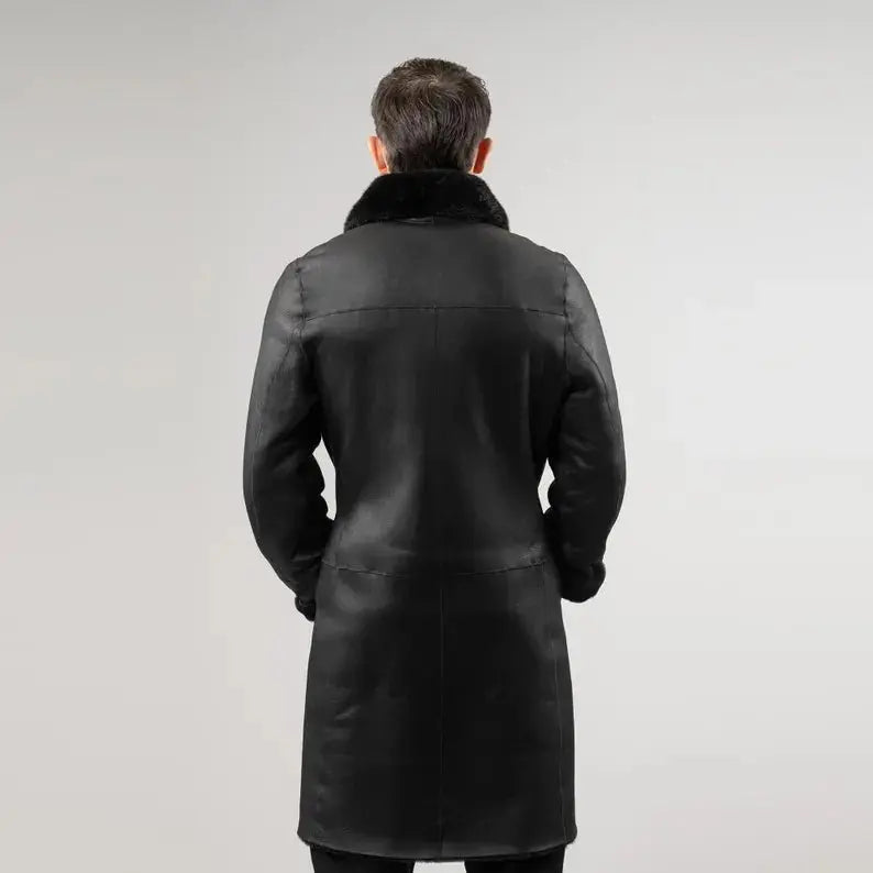 Reversible Black Sheepskin Coat - Men's Dual Style Statement - Hawks Gadgets