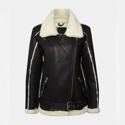 shearling jacket women Black Lambskin Oversized Real Leather jacket - Hawks Gadgets