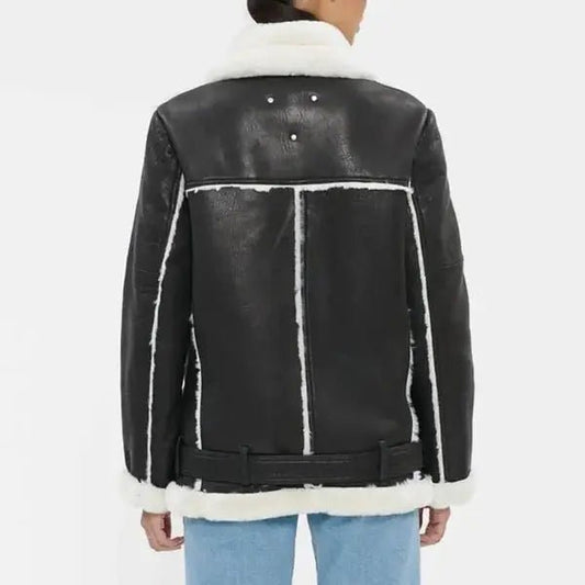 shearling jacket women Black Lambskin Oversized Real Leather jacket - Hawks Gadgets