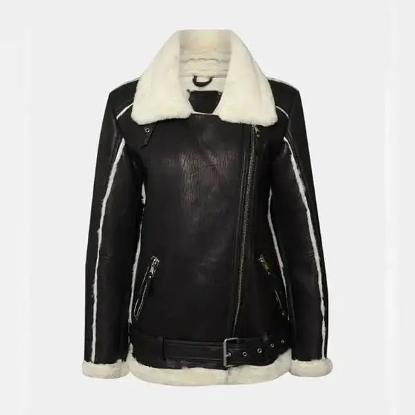 shearling jacket women Black Lambskin Oversized Real Leather jacket - Hawks Gadgets