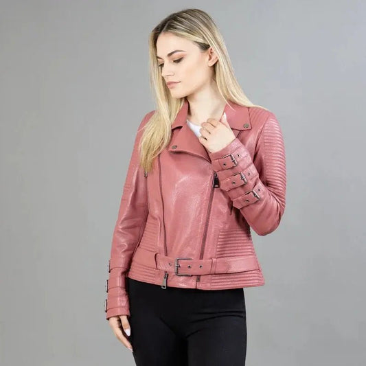 Short Cow women's leather jackets In Pink Color - Hawks Gadgets