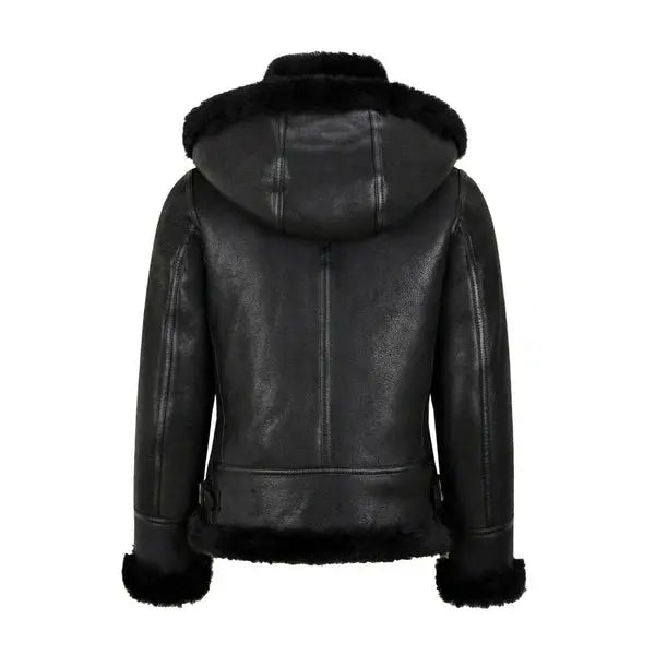 Women Black Lambskin Shearling B3 RAF Aviator Styled Leather Jacket - Hawks Gadgets