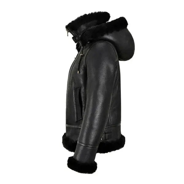 Women Black Lambskin Shearling B3 RAF Aviator Styled Leather Jacket - Hawks Gadgets