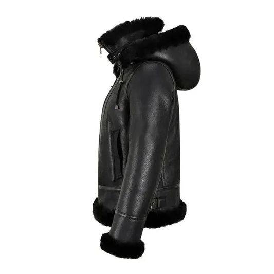 Women Black Lambskin Shearling B3 RAF Aviator Styled Leather Jacket - Hawks Gadgets