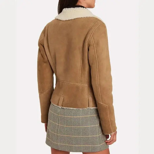 Women’s Best Sheepskin Beige Cropped 100% Shearling Leather Jackets - Hawks Gadgets