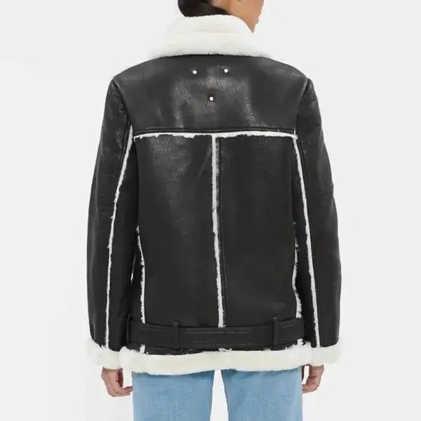 Women’s Black Lambskin Oversized Shearling Real Leather Biker Jackets - Hawks Gadgets